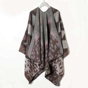 2/$30 NEW Boho Diamond Cheetah Ruana Oversized Open Wrap Poncho Blanket Scarf